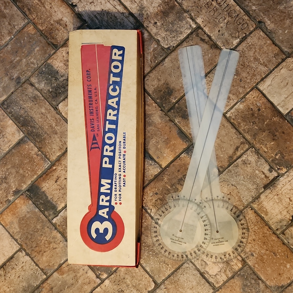Vintage Davis Instruments Corp. 3 Arm Protractor IOB
